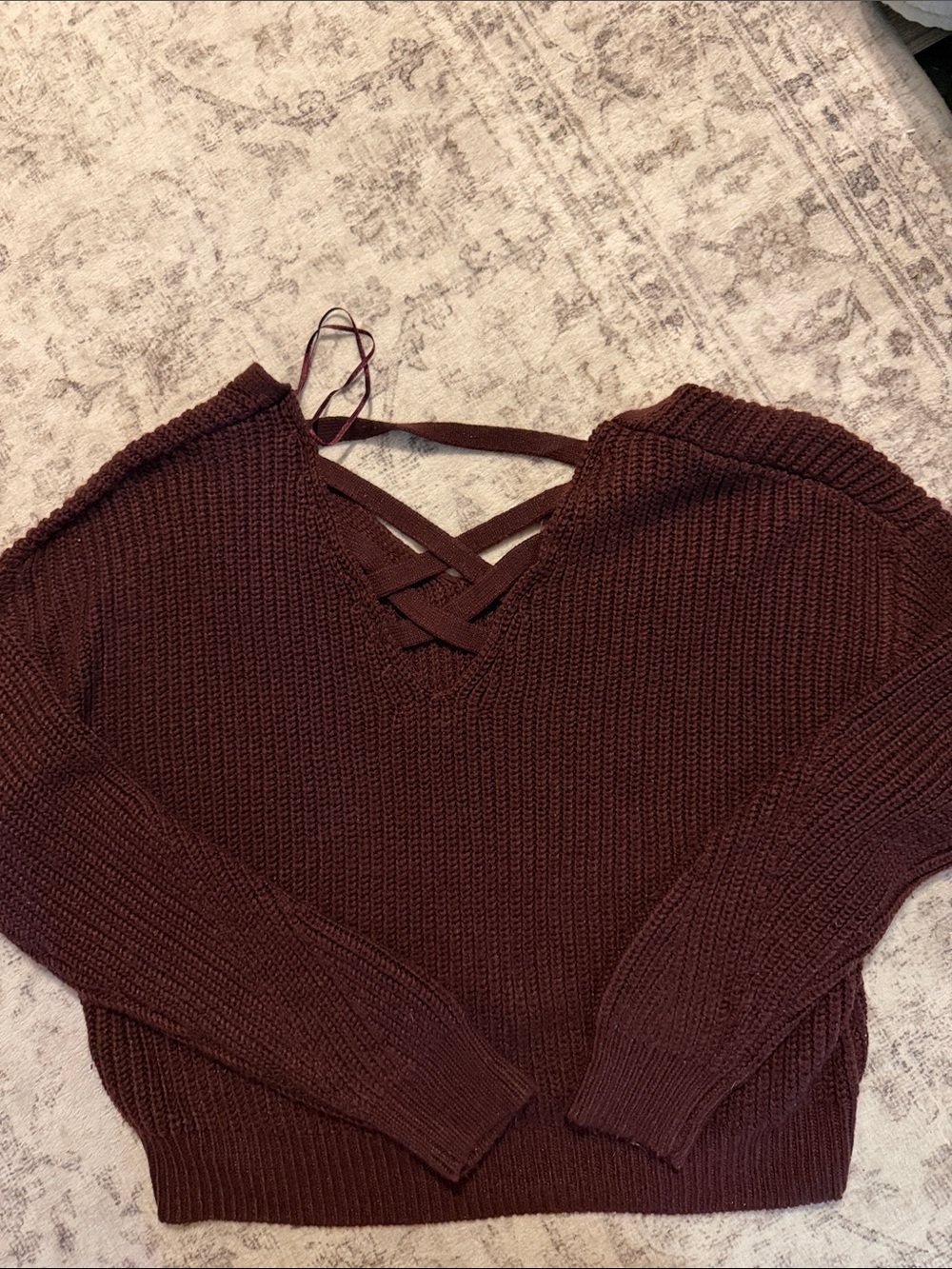 Aeropostale Crisscross V‑Neck Knit Sweater - Maroon